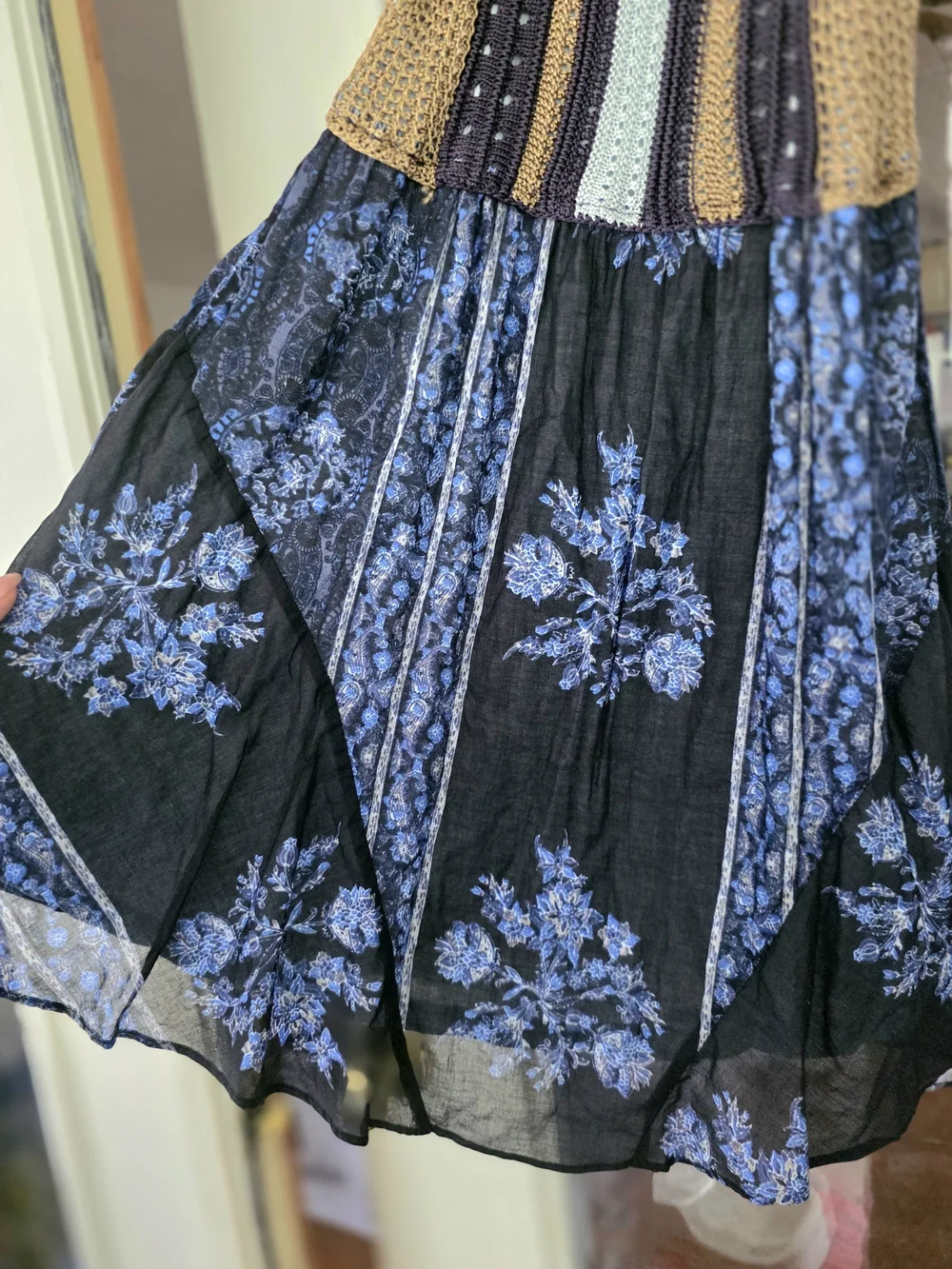 Free People FP Katies Blue Mixed-Media Crochet Mini Dress Boho Concert Sz Small - Picture 3 of 4
